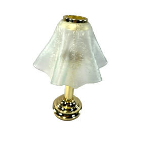 Partylite Brass Mini Table Lamp Frosted Ruffled Glass Shade Candle Accent Light